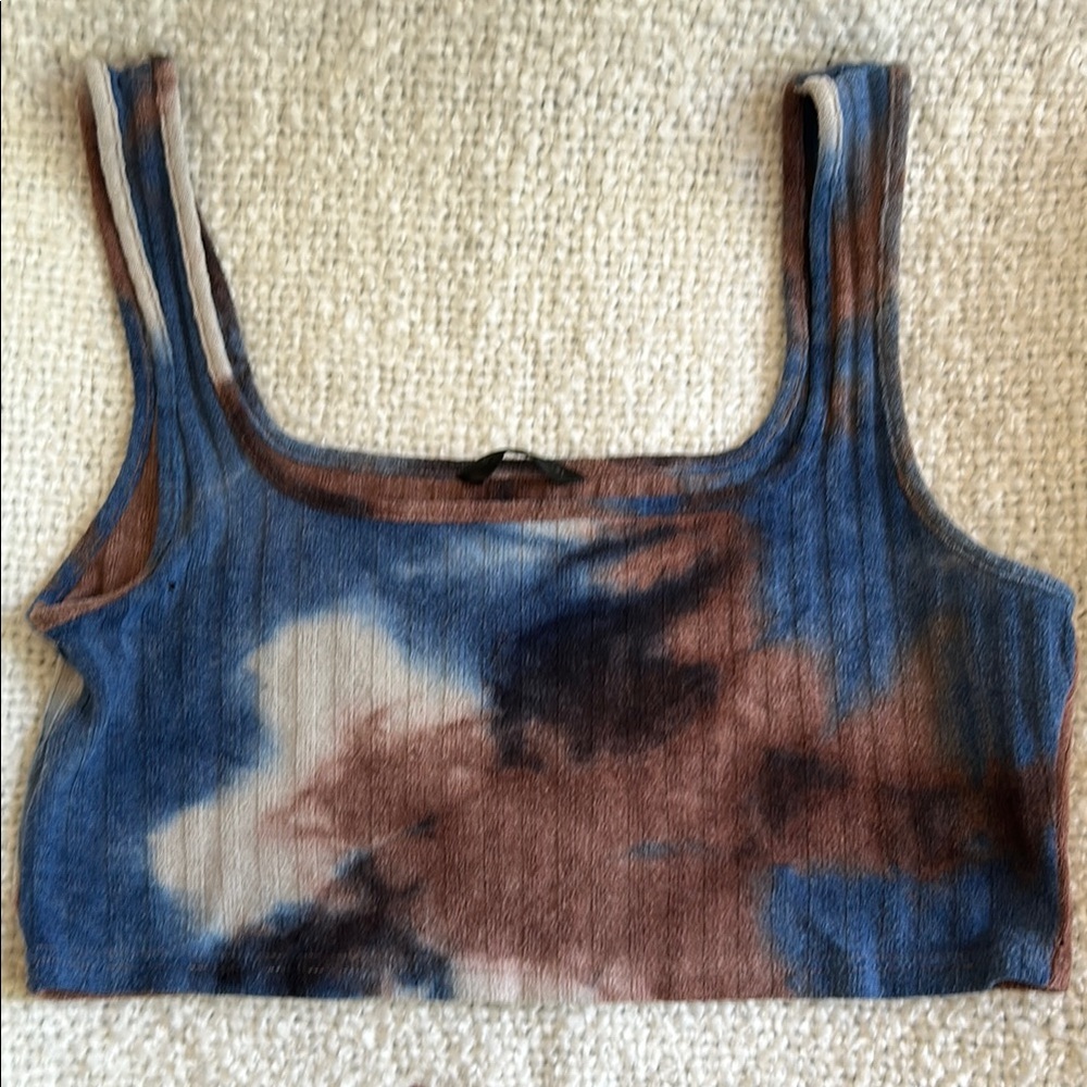 SHEIN Blue and Brown Ribbed Crop Tank Top